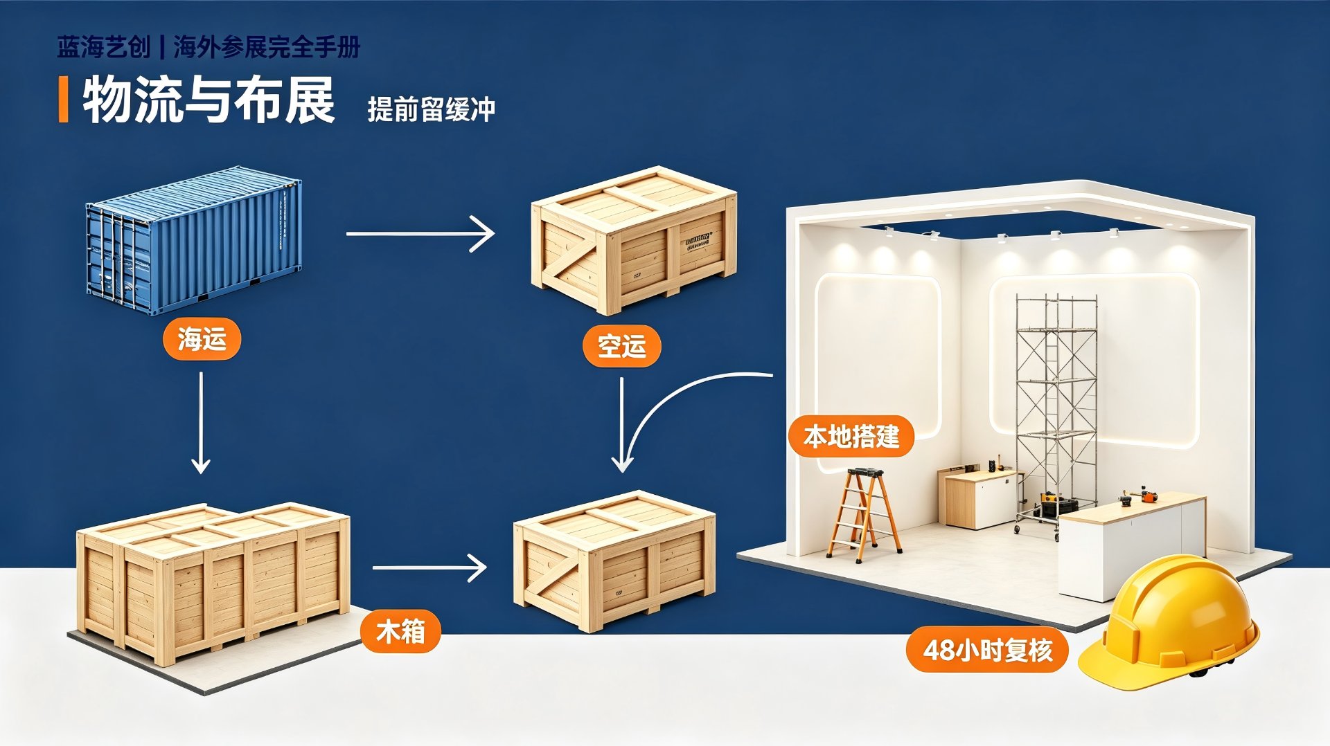 海外参展物流与布展：海运、空运、木箱、本地搭建、48小时复核